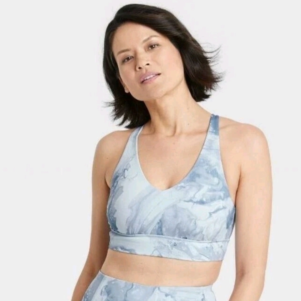All In Motion Women's Blue Marble Sports Bra - Picture 1 of 4